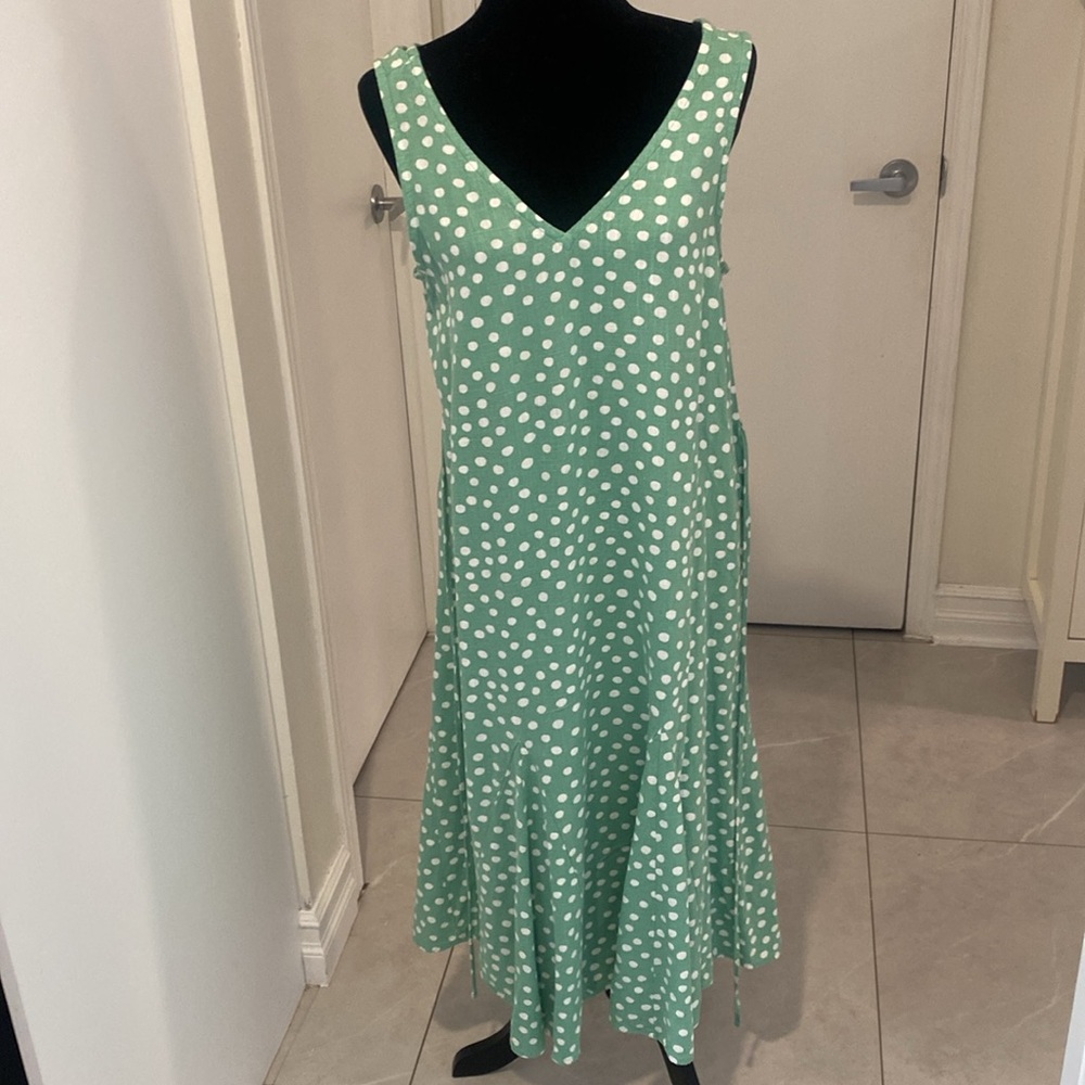 LOFT petites Green Polka Dot Sleeveless Maxi Dress Rayon/Linen Dress Size Large - Picture 7 of 17